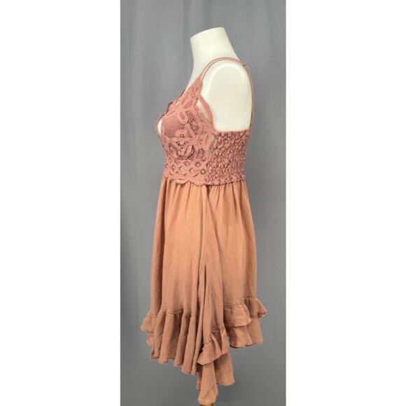 Free People Dress Womens Large Dusty Rose Adella Slip Lace Fairy Boho Coquette - Picture 3 of 14